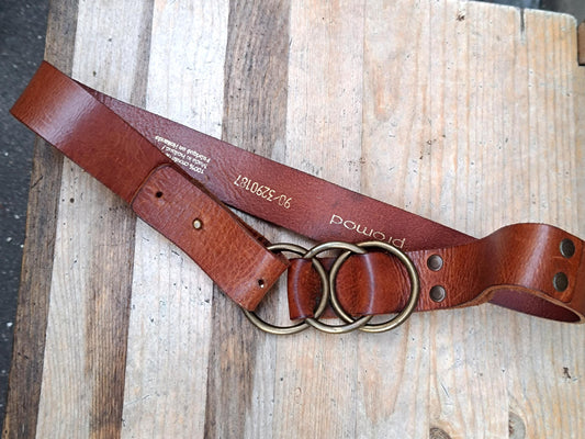 90s Brown Leather Belt| Vintage Promod Statement Buckle Belt| Women's Boho Floral Waist Belt |