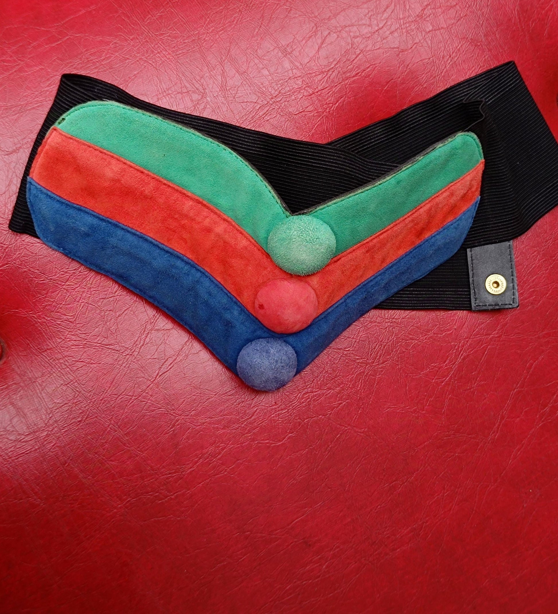 80s Colorful Waist Belt| Women's Striped Oversized Blue and Red Suede Belt