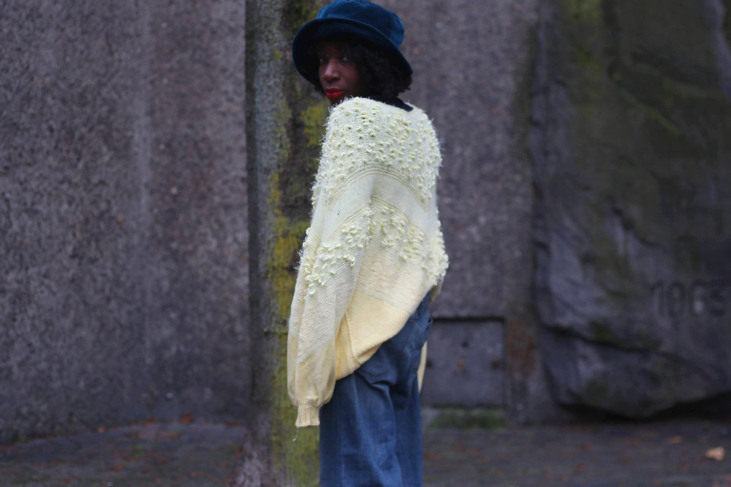 80s Fuzzy Yellow Sweater| Women's Winter Long Sleeved Knitwear| Statement Sweater with