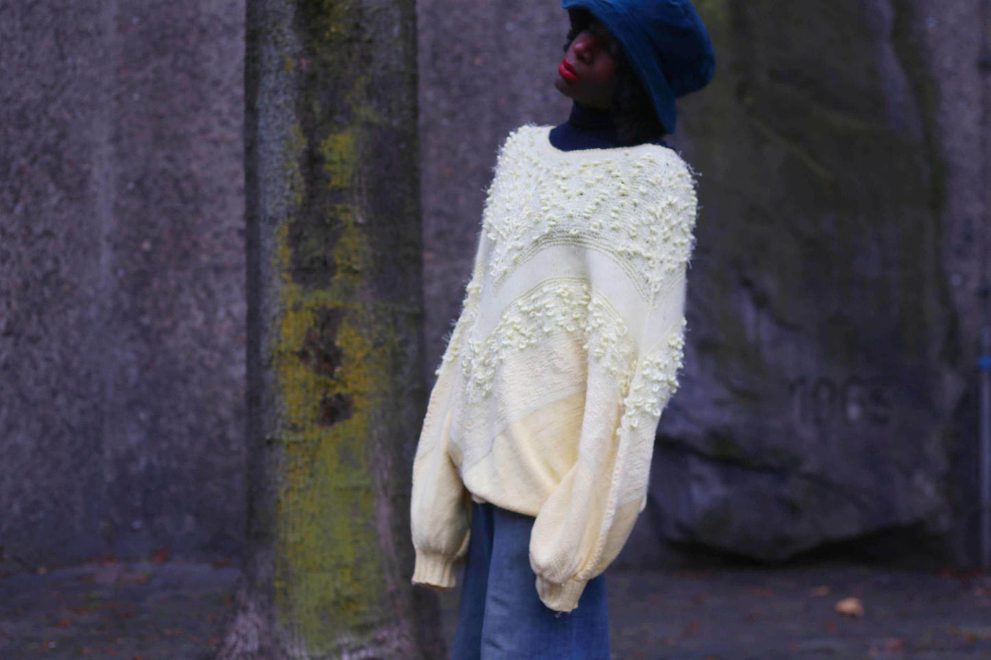 80s Fuzzy Yellow Sweater| Women's Winter Long Sleeved Knitwear| Statement Sweater with