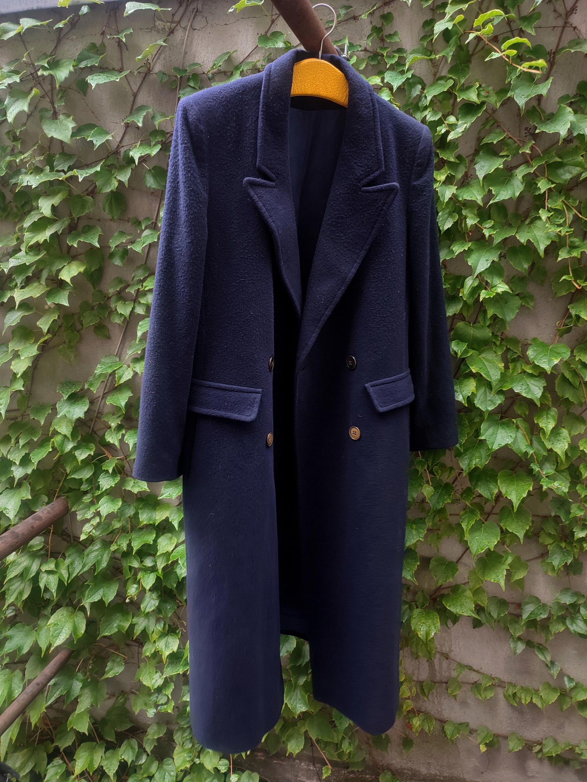 70s Fleurette of California Cashmere Coat | Vintage Classic Double breasted blue winter coat| Women's blue winter coat| Men's Winter coat