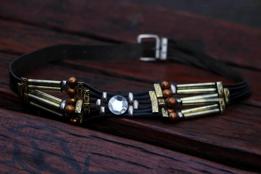 70s Bohemian Belt| Women's Maximalist Black Woven Belt| Hippy Leather and Faux Gem Waist Belt