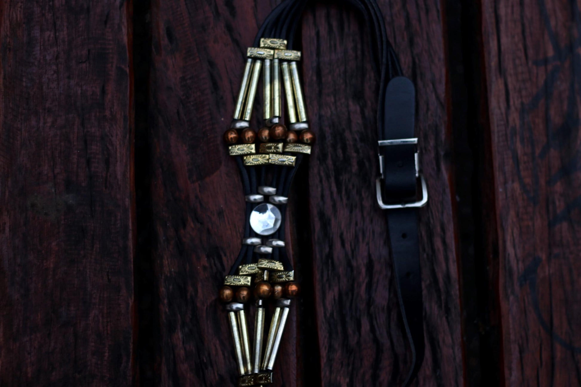 70s Bohemian Belt| Women's Maximalist Black Woven Belt| Hippy Leather and Faux Gem Waist Belt
