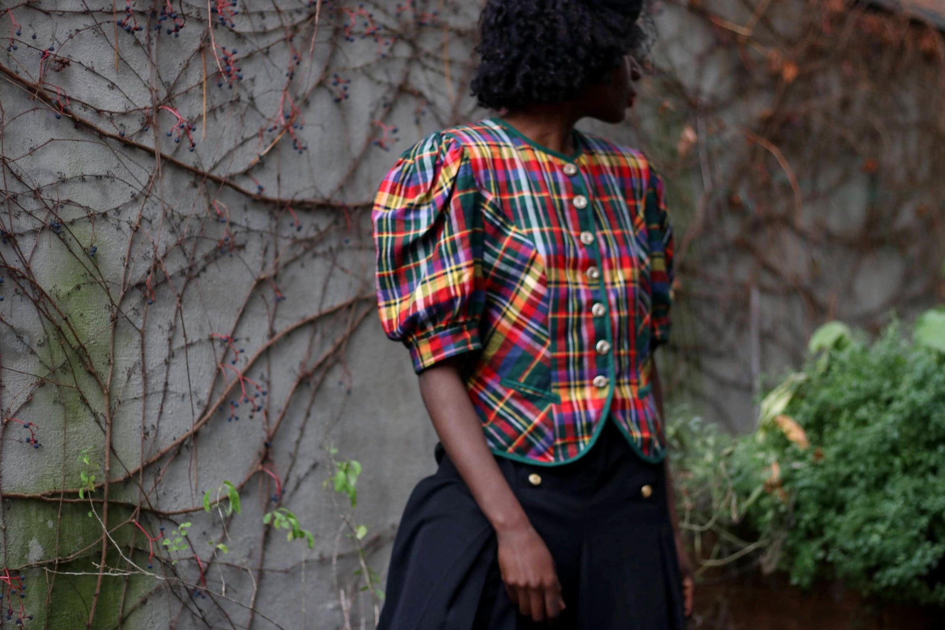 80s Austrian Plaid Blouse| Vintage Tartan Cotton and Linen Statement Festive Top
