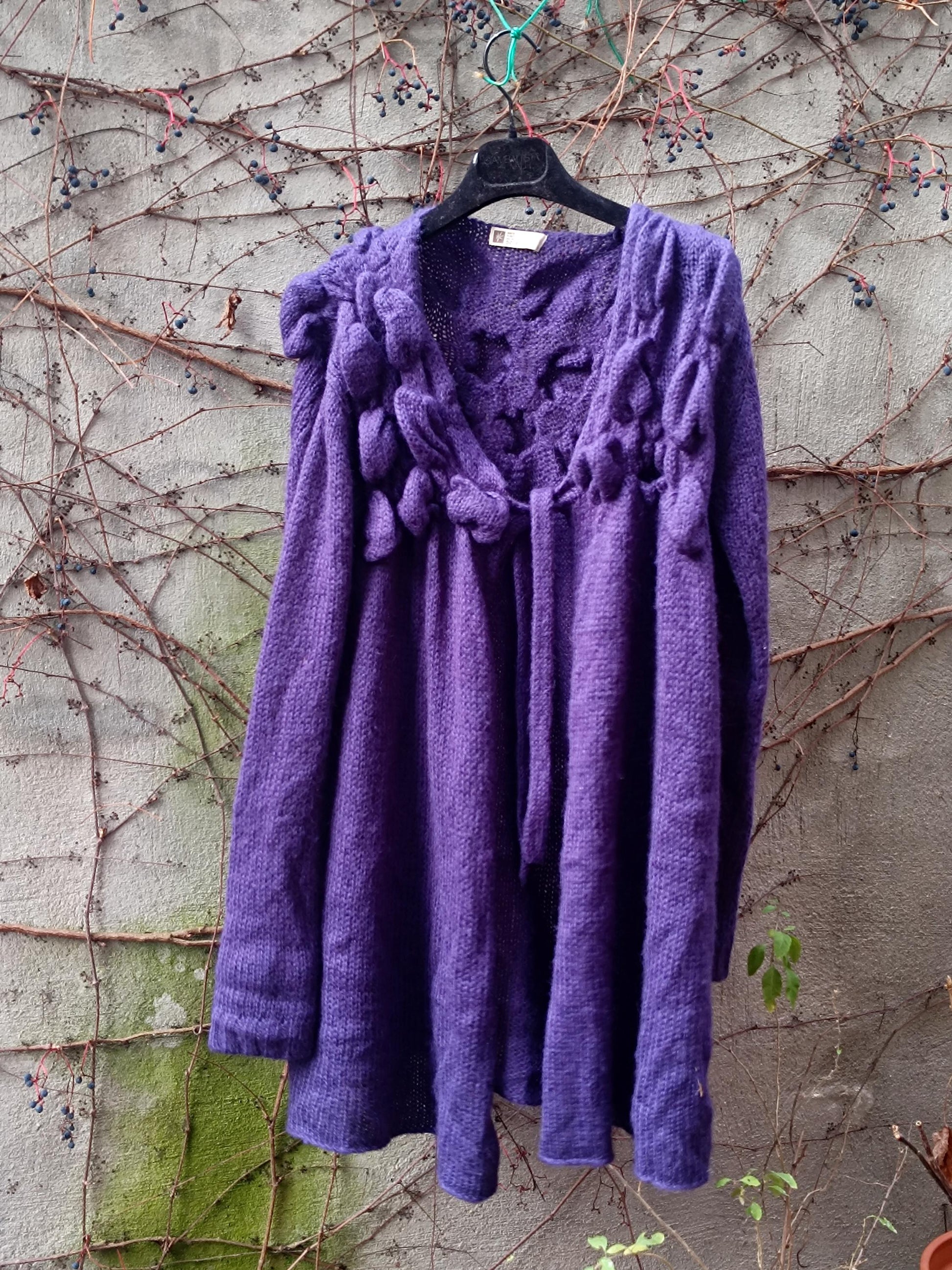 Y2K Floral Mohair Cardigan: Tie Front Knit Sweater (S–M)