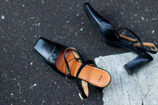 90s Mexx Leather Heels| Vintage Black Feminine Block Heel Shoes Size EU40