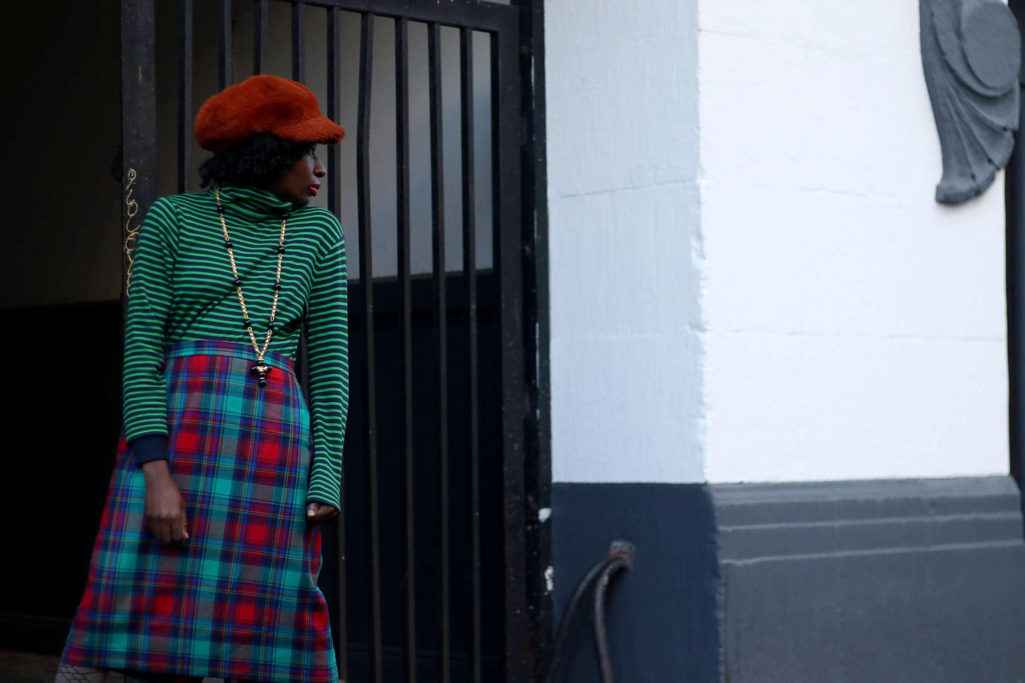 Vintage Tartan Midi Skirt Red Green Blue Plaid Wool Blend A-Line Dark Academia