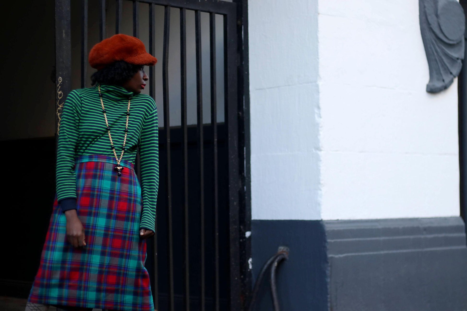 Vintage Tartan Midi Skirt Red Green Blue Plaid Wool Blend A-Line Dark Academia