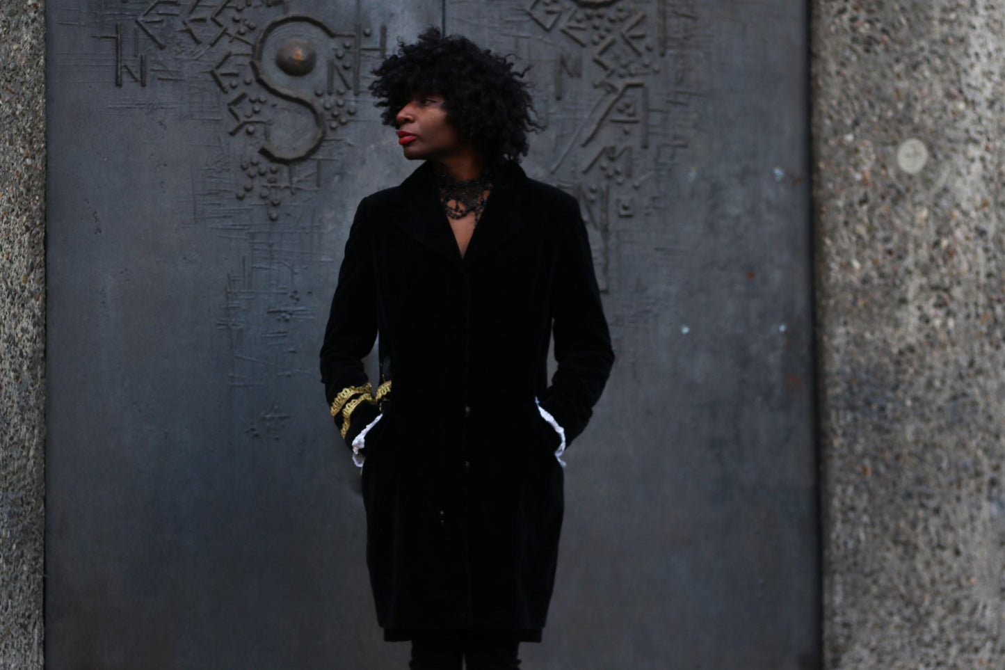 Vintage Adele Fado Coat | 80s Victorian-Inspired Velvet-Like Jacket | Gothic Black Evening Wear