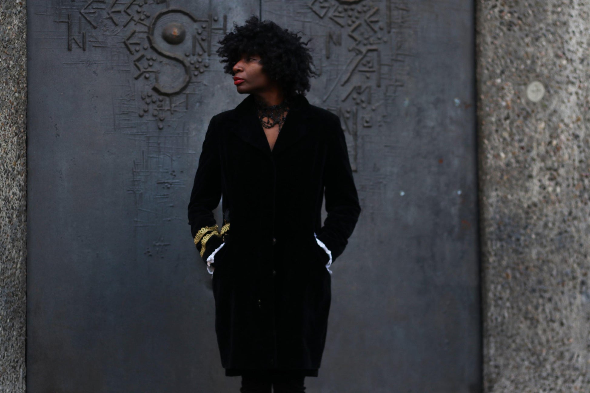 Vintage Adele Fado Coat | 80s Victorian-Inspired Velvet-Like Jacket | Gothic Black Evening Wear