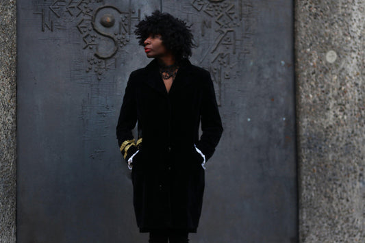 Vintage Adele Fado Coat | 80s Victorian-Inspired Velvet-Like Jacket | Gothic Black Evening Wear