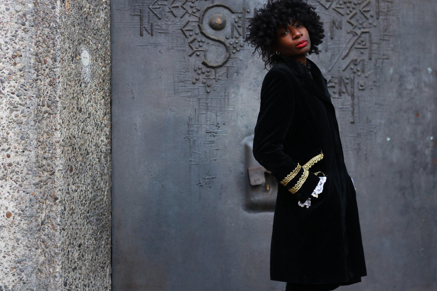 Vintage Adele Fado Coat | 80s Victorian-Inspired Velvet-Like Jacket | Gothic Black Evening Wear