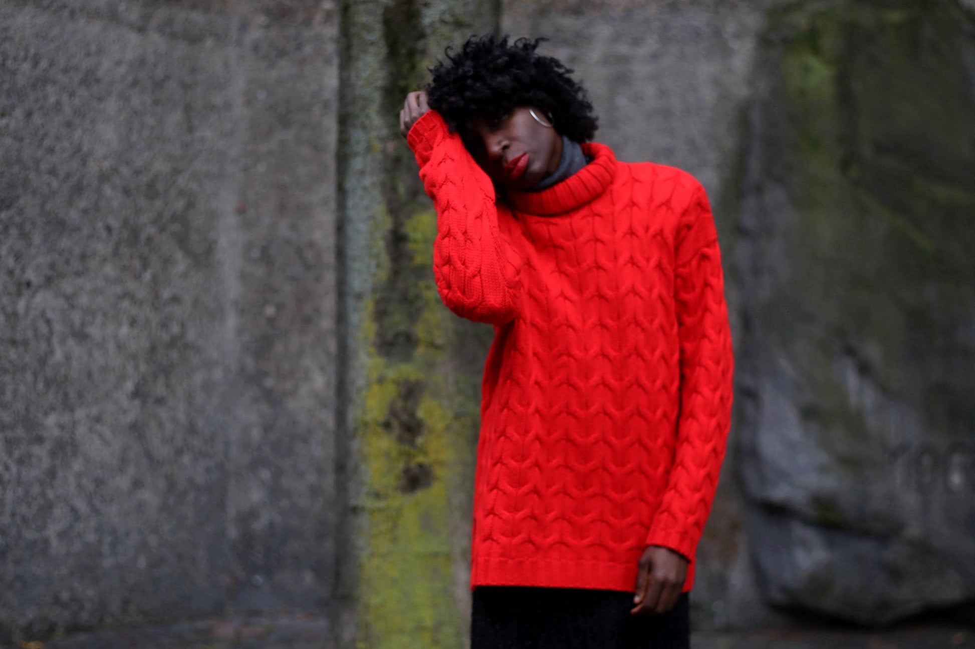90s Red Turtleneck| Vintage Colorful Women's Knitwear| Vintage long-Sleeved Cable Knit Winter Jumper