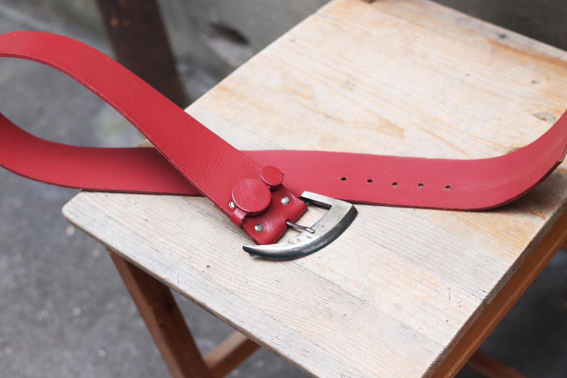 Vintage Red Leather Wide Belt with Bold Silver Buckle | 90s Retro Waist Belt for Women| Unique Statement Accessory
