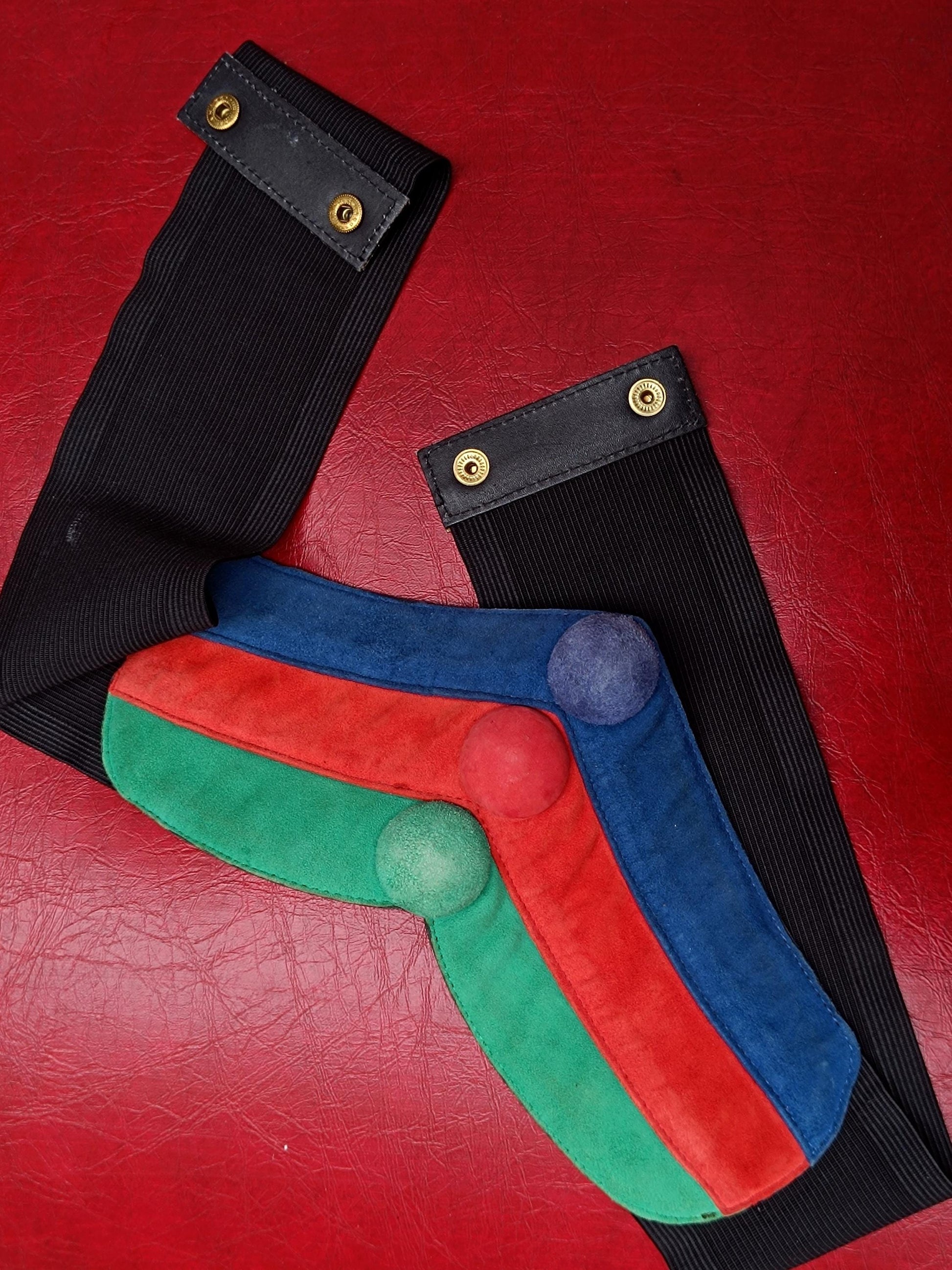 80s Colorful Waist Belt| Women's Striped Oversized Blue and Red Suede Belt