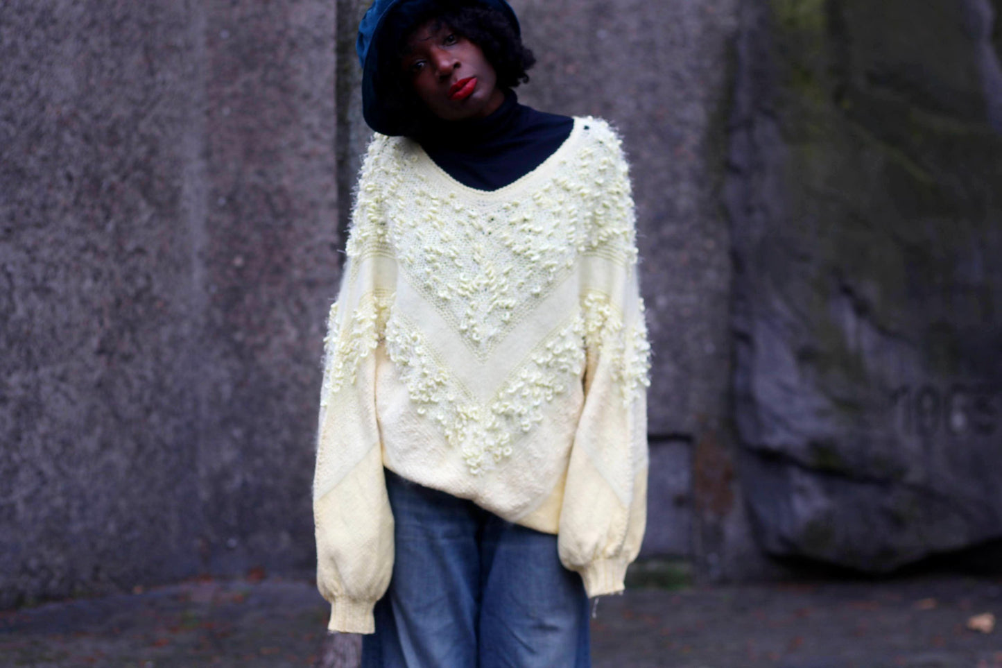 80s Fuzzy Yellow Sweater| Women's Winter Long Sleeved Knitwear| Statement Sweater with