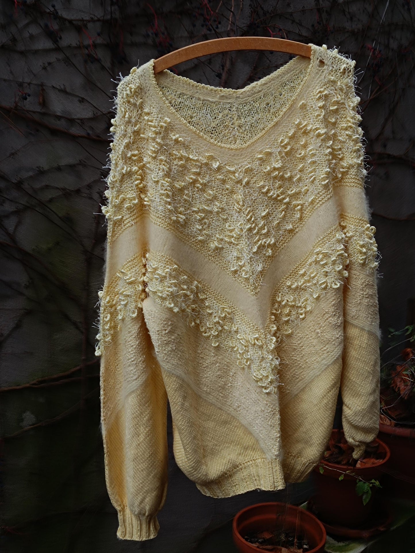 80s Fuzzy Yellow Sweater| Women's Winter Long Sleeved Knitwear| Statement Sweater with