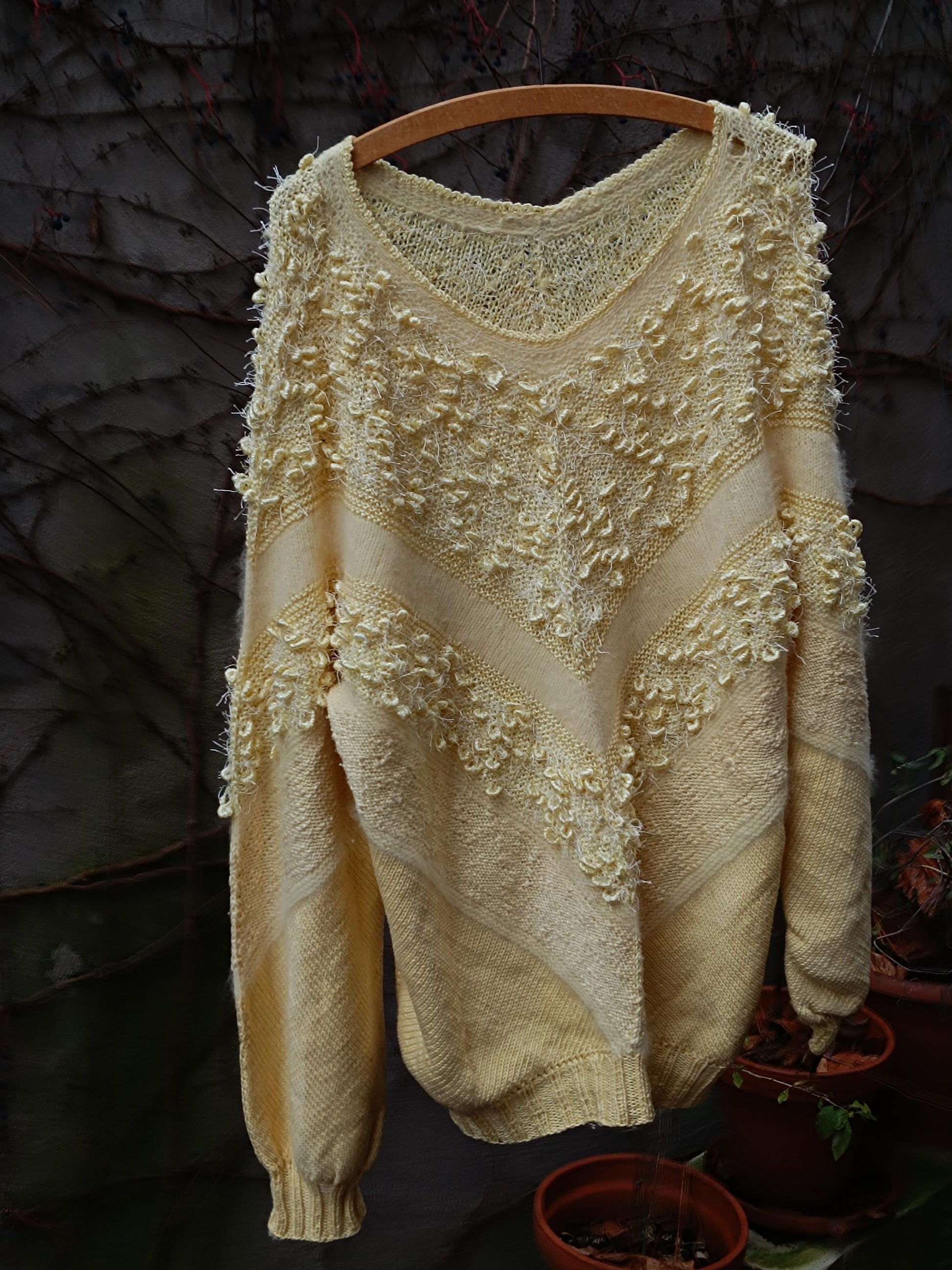 80s Fuzzy Yellow Sweater| Women's Winter Long Sleeved Knitwear| Statement Sweater with