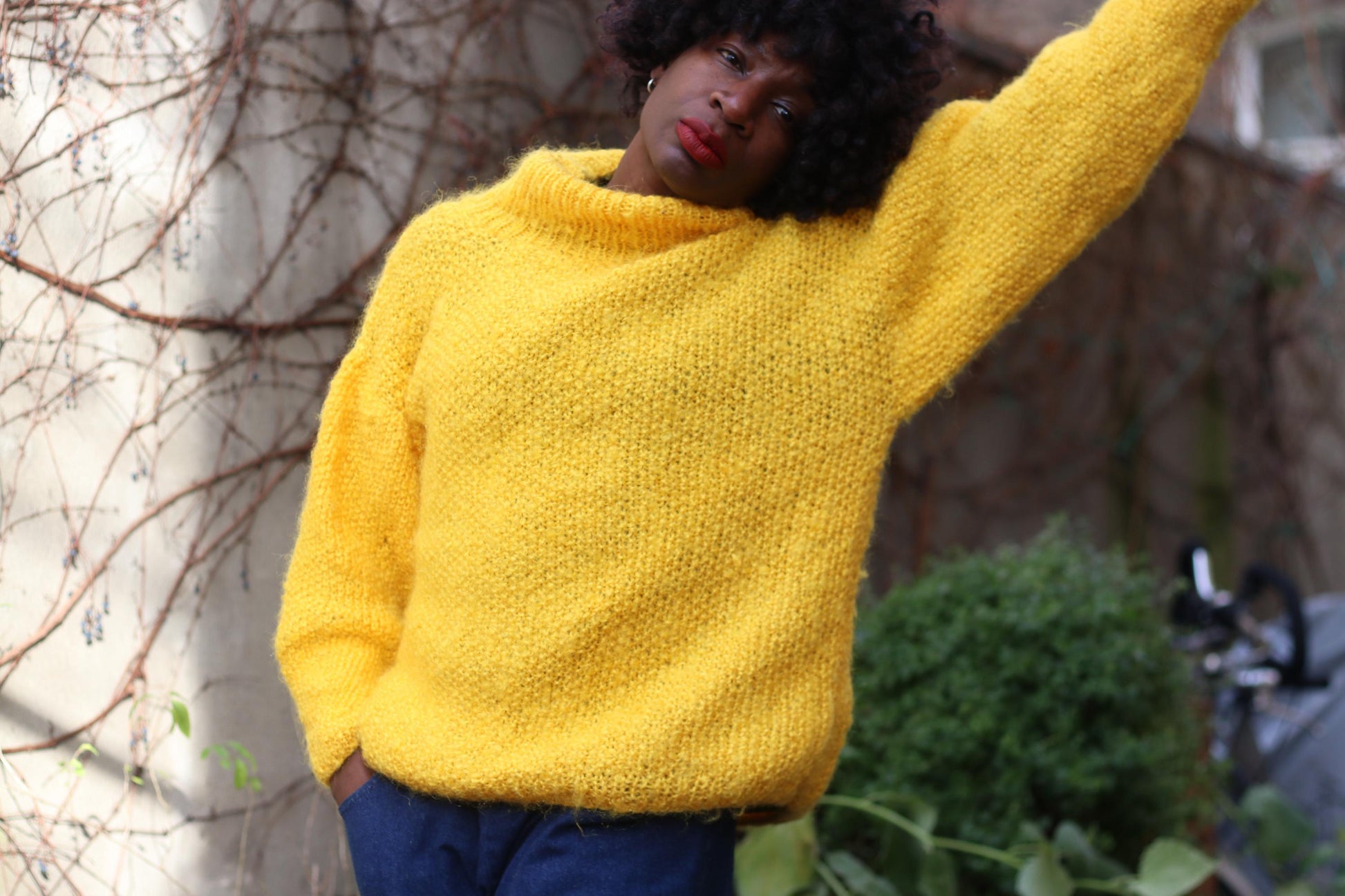 70s Handknitted Sweater | Vintage Yellow Oversized Knit | Women's Retro Bold Lightweight Sweater