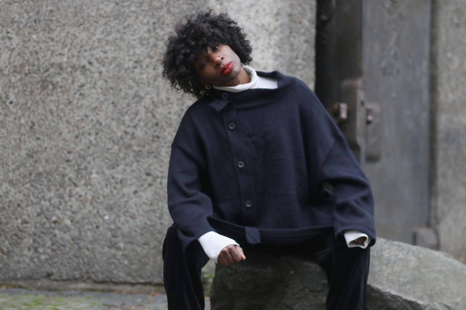 y2k Kathrin Aargad Wool Knitted Sweater| Avantgarde Vintage Jumper| Minimalist oversized Sweater| Navy Purist Scandinavian Style Pullover