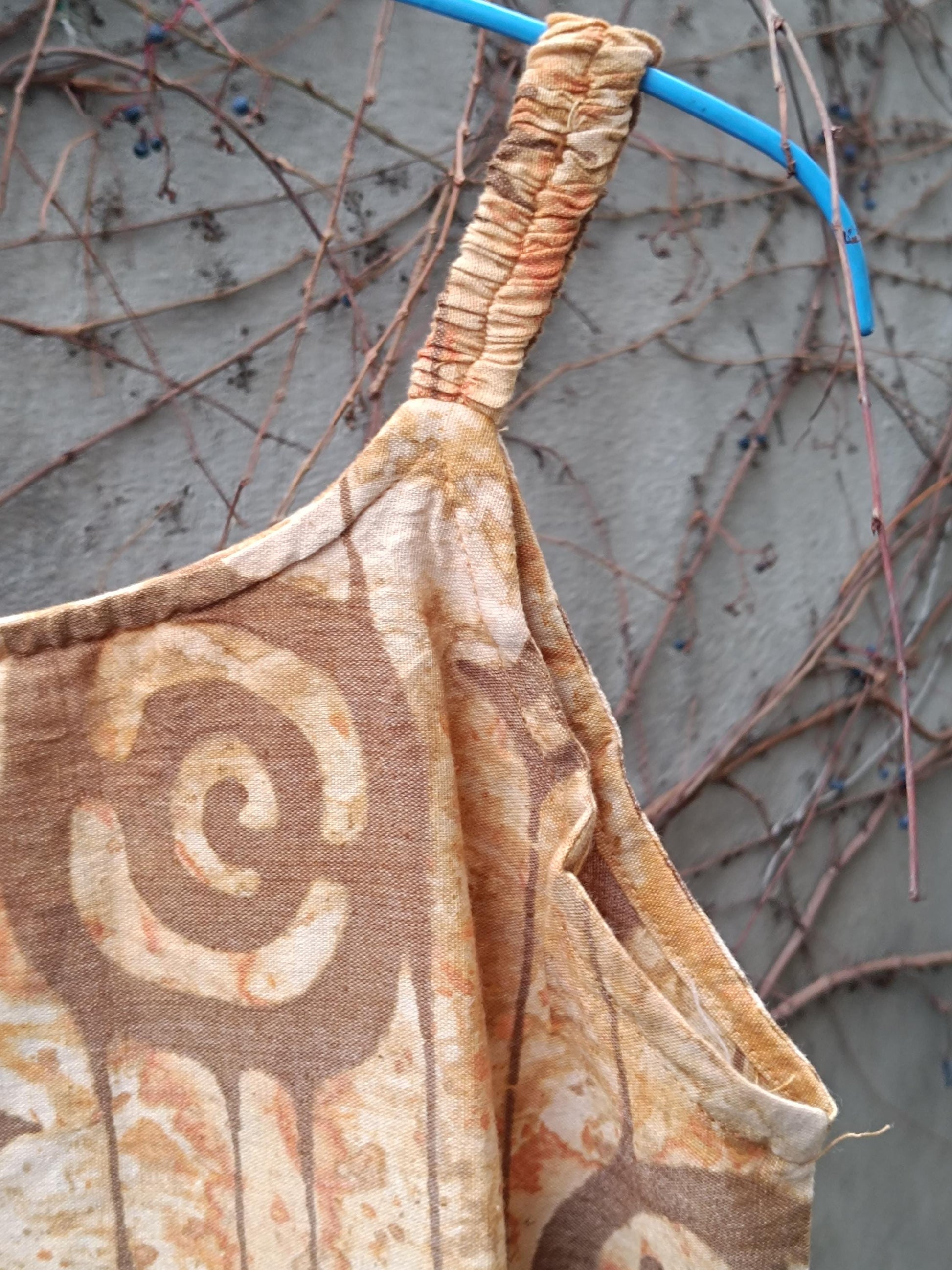 Vintage Handmade Ethno Print Sleeveless Dress| Women's Brown Abstract Print Boho Summer Dress