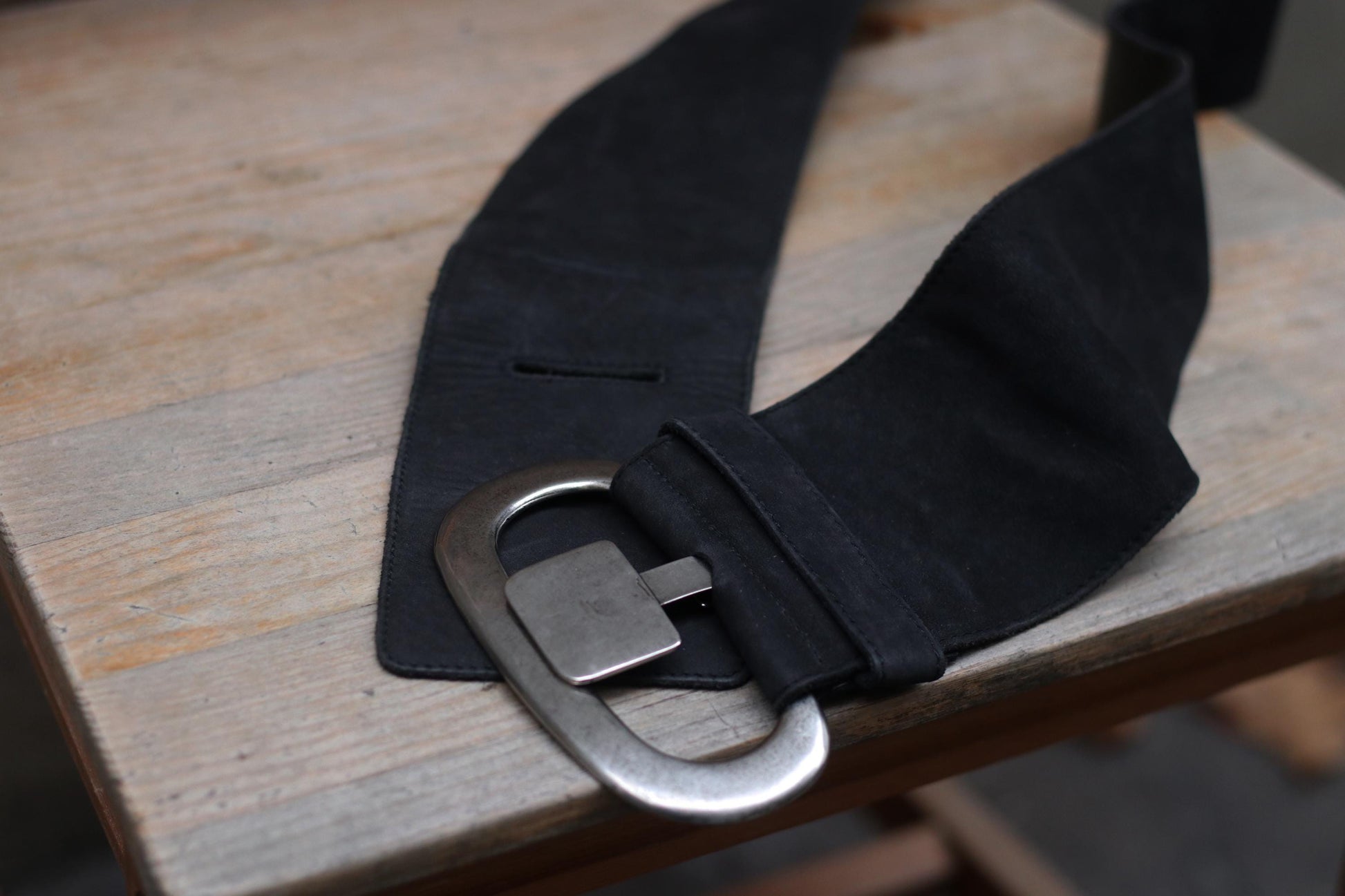 Vintage Marc Cain Black Leather Wide Belt with Bold Silver Buckle | 90s Retro Waist Belt for Women| Unique Statement Accessory