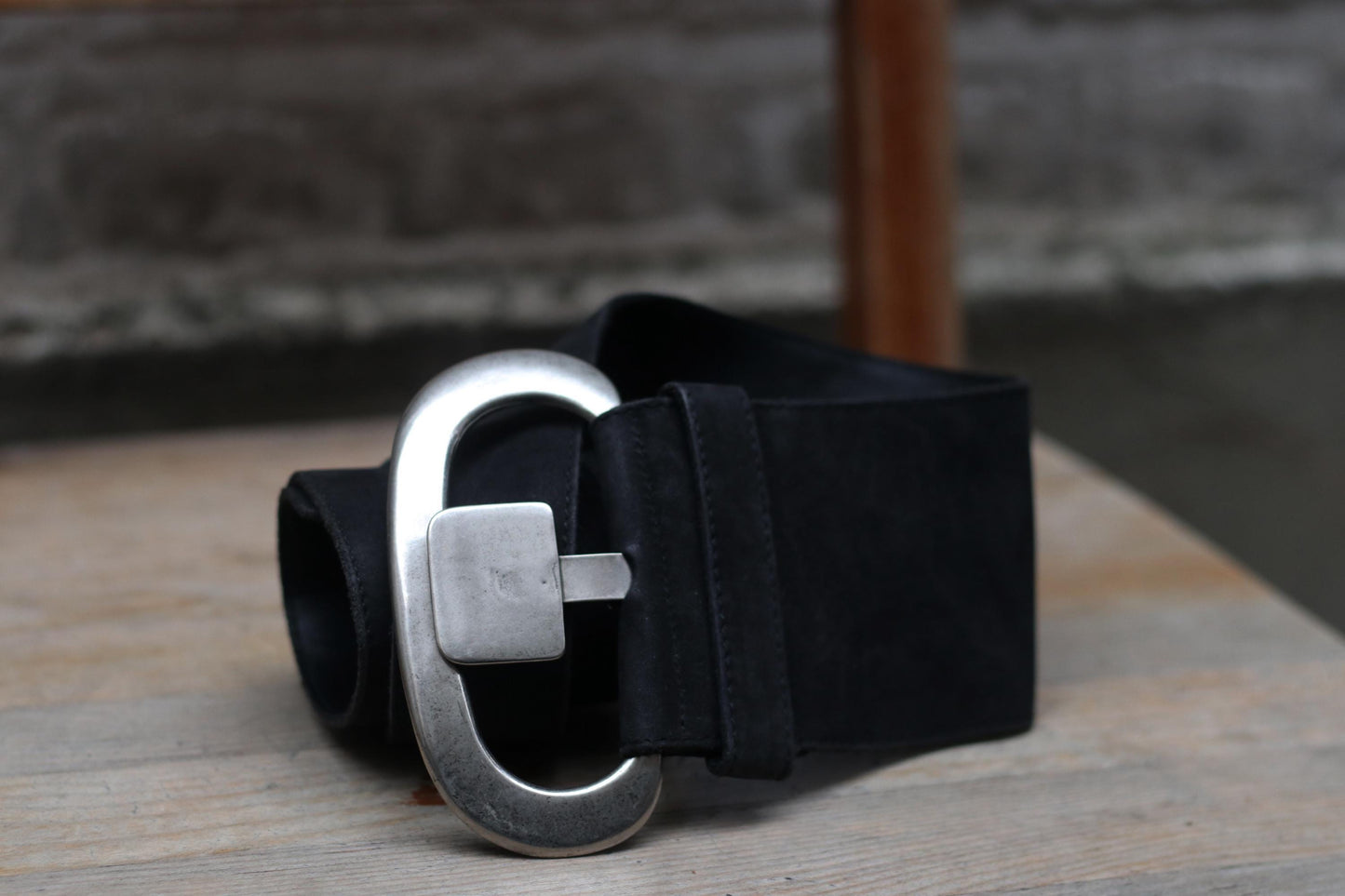 Vintage Marc Cain Black Leather Wide Belt with Bold Silver Buckle | 90s Retro Waist Belt for Women| Unique Statement Accessory