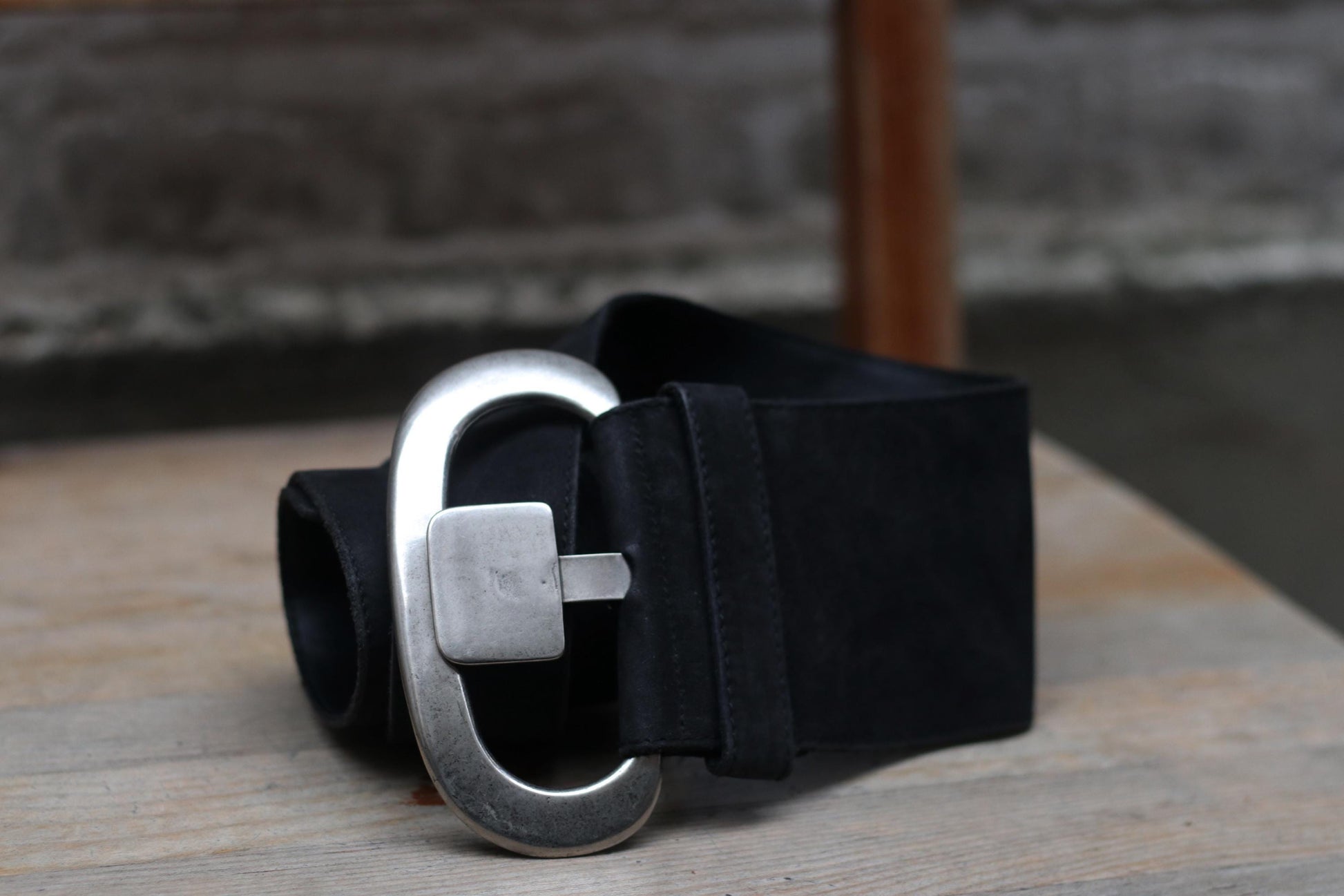 Vintage Marc Cain Black Leather Wide Belt with Bold Silver Buckle | 90s Retro Waist Belt for Women| Unique Statement Accessory