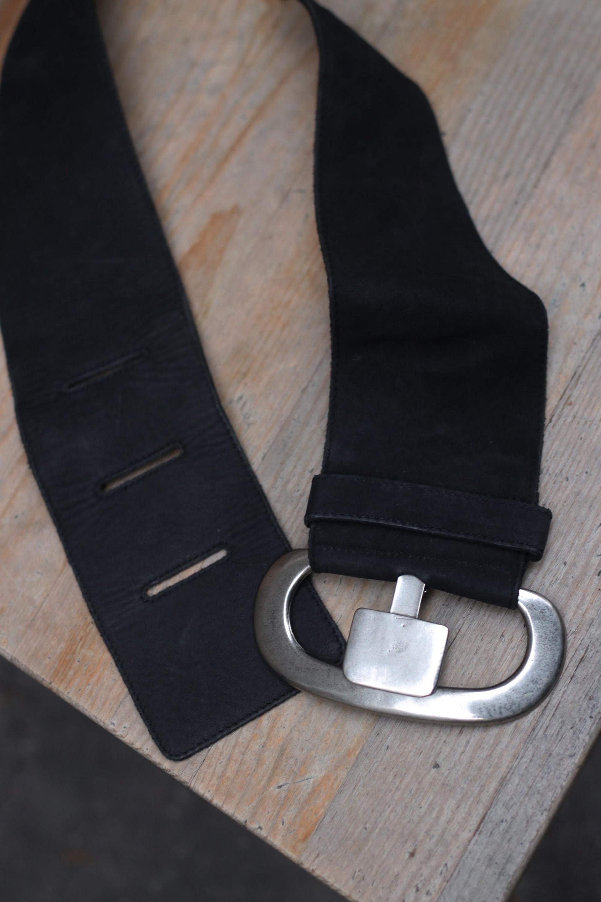Vintage Marc Cain Black Leather Wide Belt with Bold Silver Buckle | 90s Retro Waist Belt for Women| Unique Statement Accessory