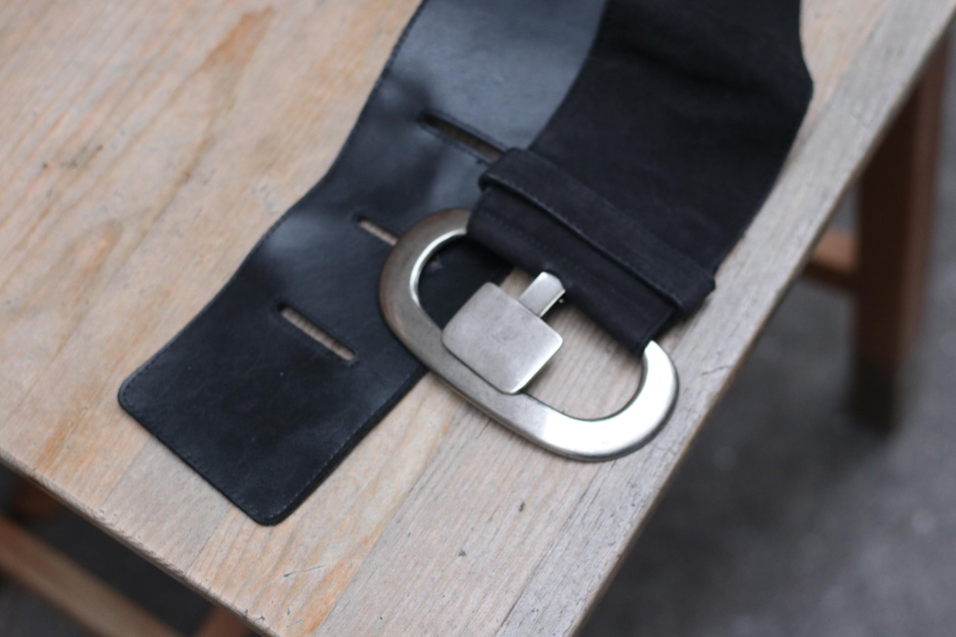 Vintage Marc Cain Black Leather Wide Belt with Bold Silver Buckle | 90s Retro Waist Belt for Women| Unique Statement Accessory