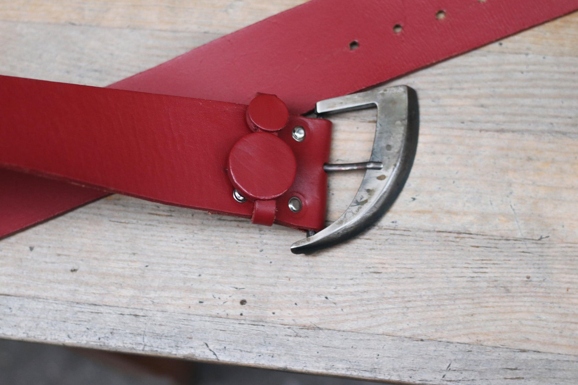 Vintage Red Leather Wide Belt with Bold Silver Buckle | 90s Retro Waist Belt for Women| Unique Statement Accessory