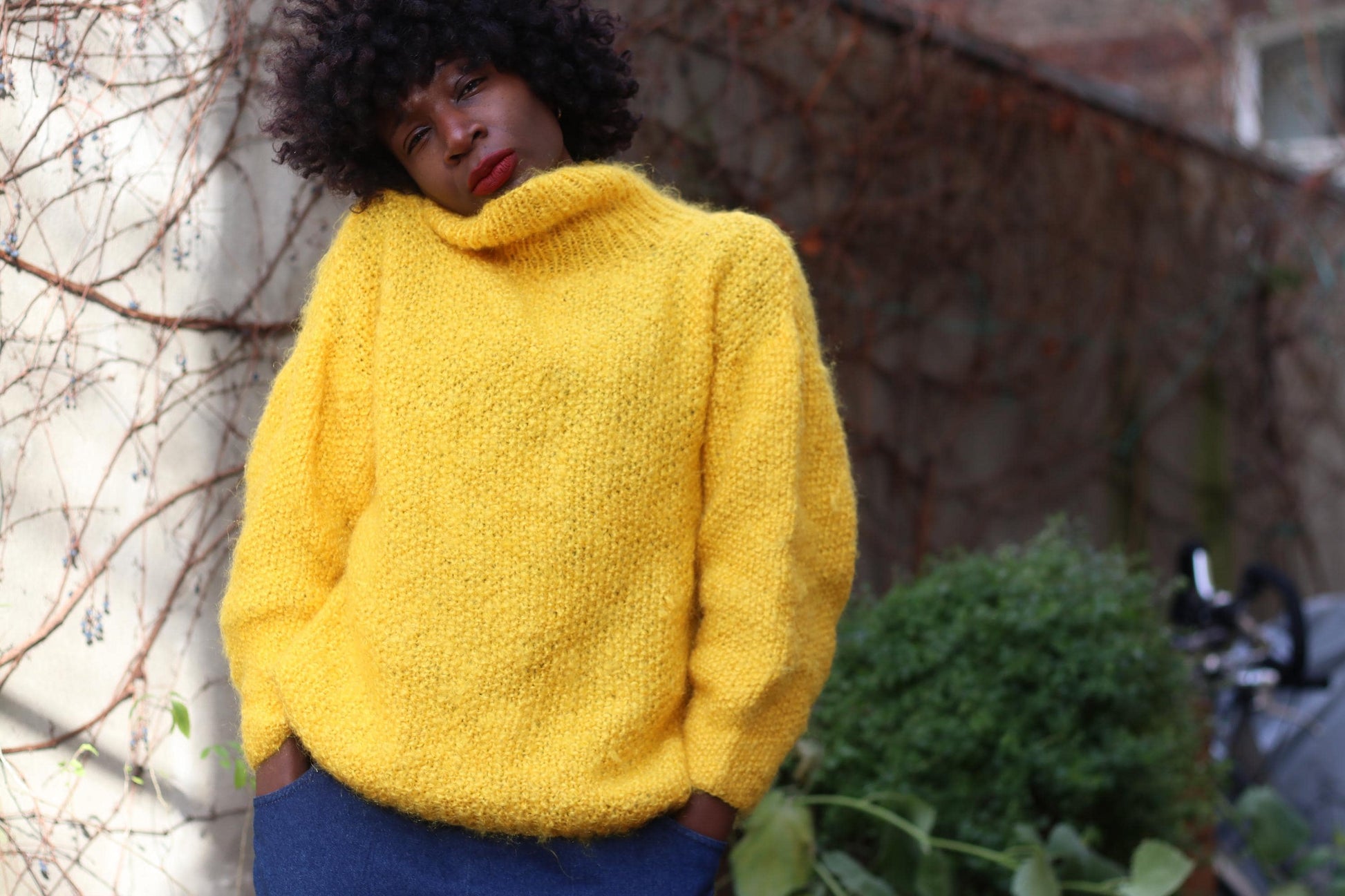 70s Handknitted Sweater | Vintage Yellow Oversized Knit | Women's Retro Bold Lightweight Sweater