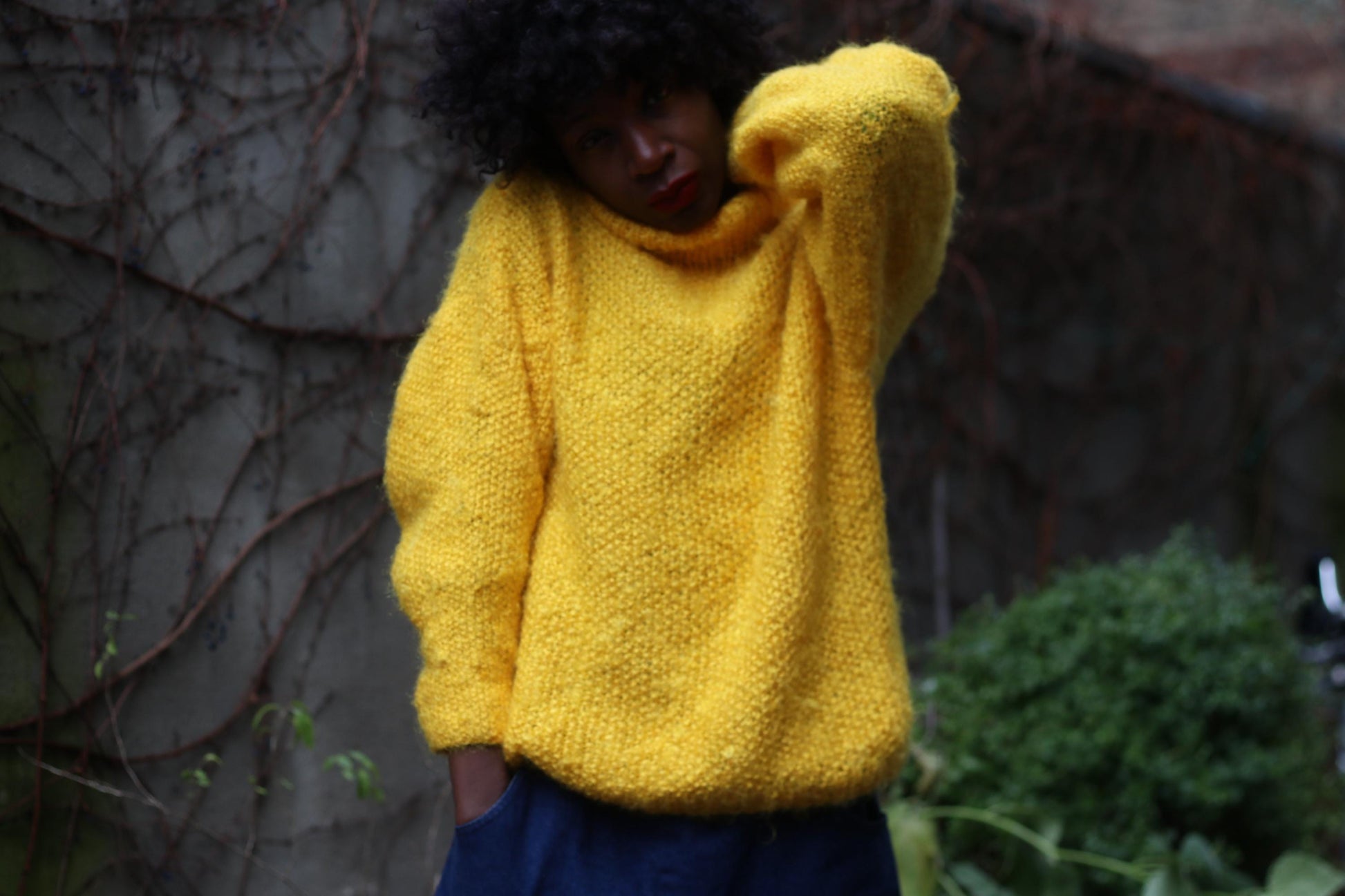 70s Handknitted Sweater | Vintage Yellow Oversized Knit | Women's Retro Bold Lightweight Sweater