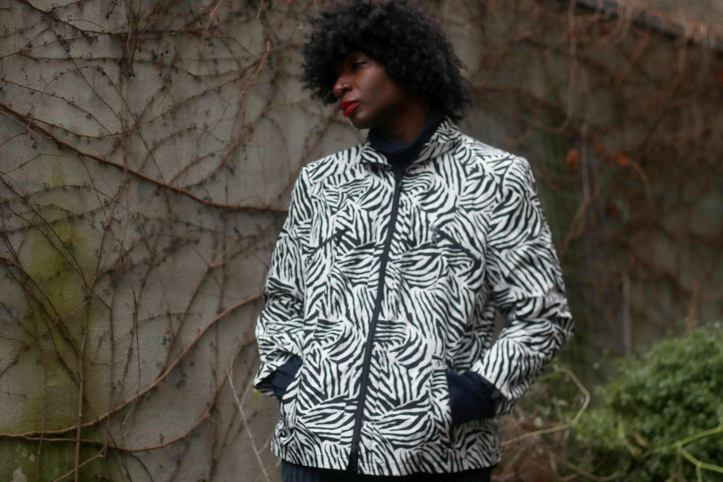 Zebra Print Jacket| 80s Monochrome Women's Lightweight Jacket| Atelier GS Sporty Animal Print Summer Coat| Black & White Zip Up Jacket