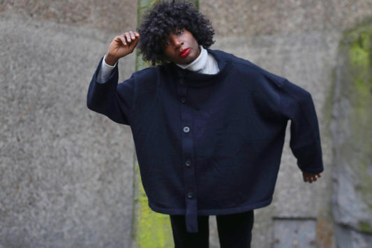 y2k Kathrin Aargad Wool Knitted Sweater| Avantgarde Vintage Jumper| Minimalist oversized Sweater| Navy Purist Scandinavian Style Pullover