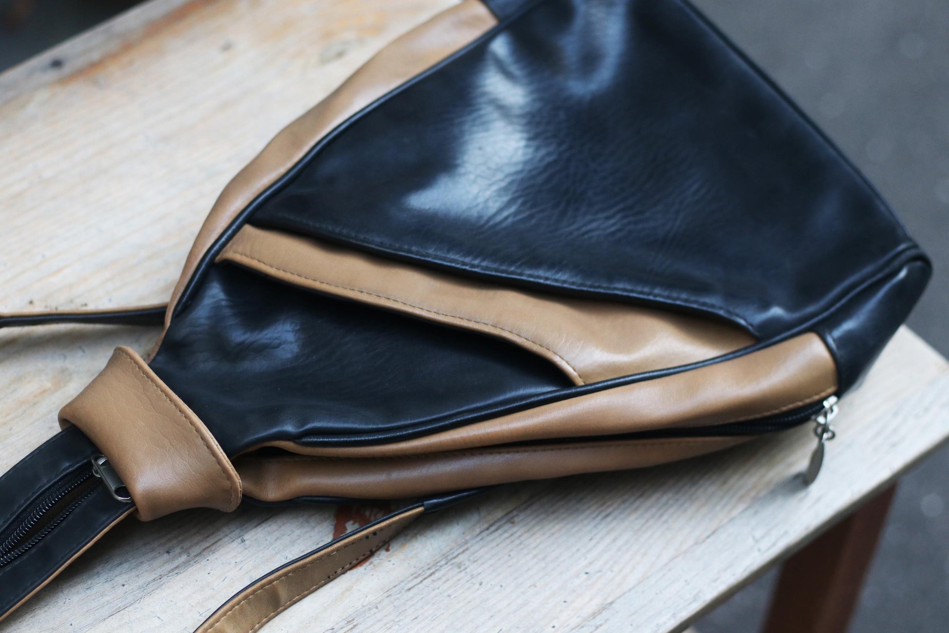 90s Leather Backpack| Women's Vintage Brown Assymetrical Bag| Avant-ga Fashion and Fables 90s Leather Backpack| Women's Vintage Brown Assymetrical Bag| Avant-ga Fashion and Fables
