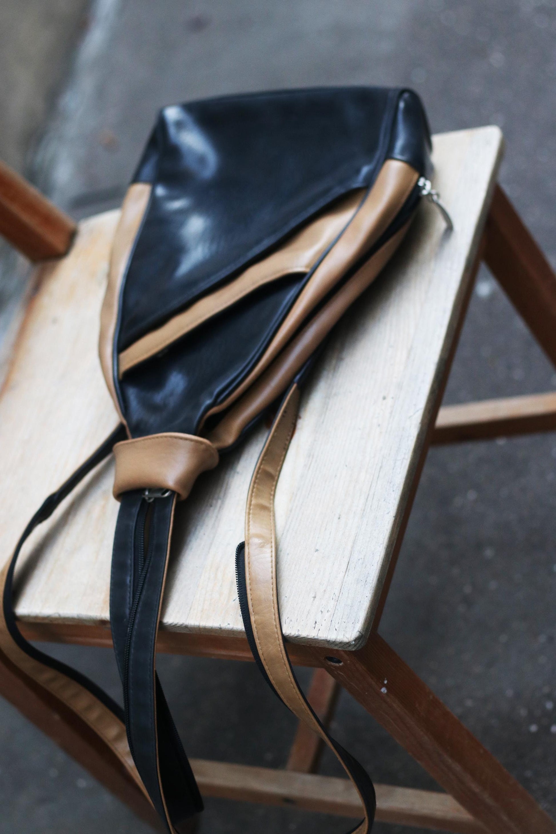 90s Leather Backpack| Women's Vintage Brown Assymetrical Bag| Avant-ga Fashion and Fables 90s Leather Backpack| Women's Vintage Brown Assymetrical Bag| Avant-ga Fashion and Fables