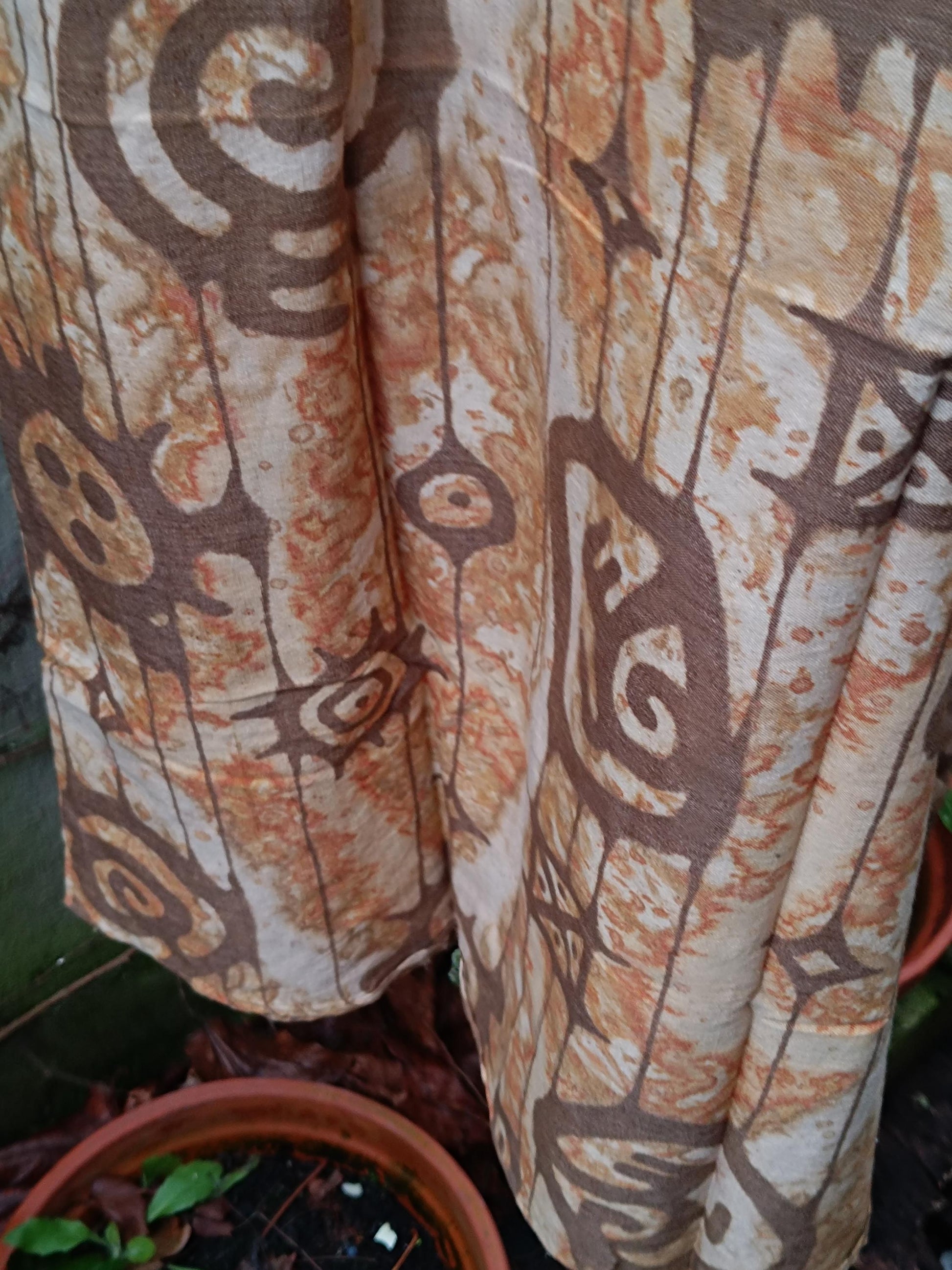 Vintage Handmade Ethno Print Sleeveless Dress| Women's Brown Abstract Print Boho Summer Dress