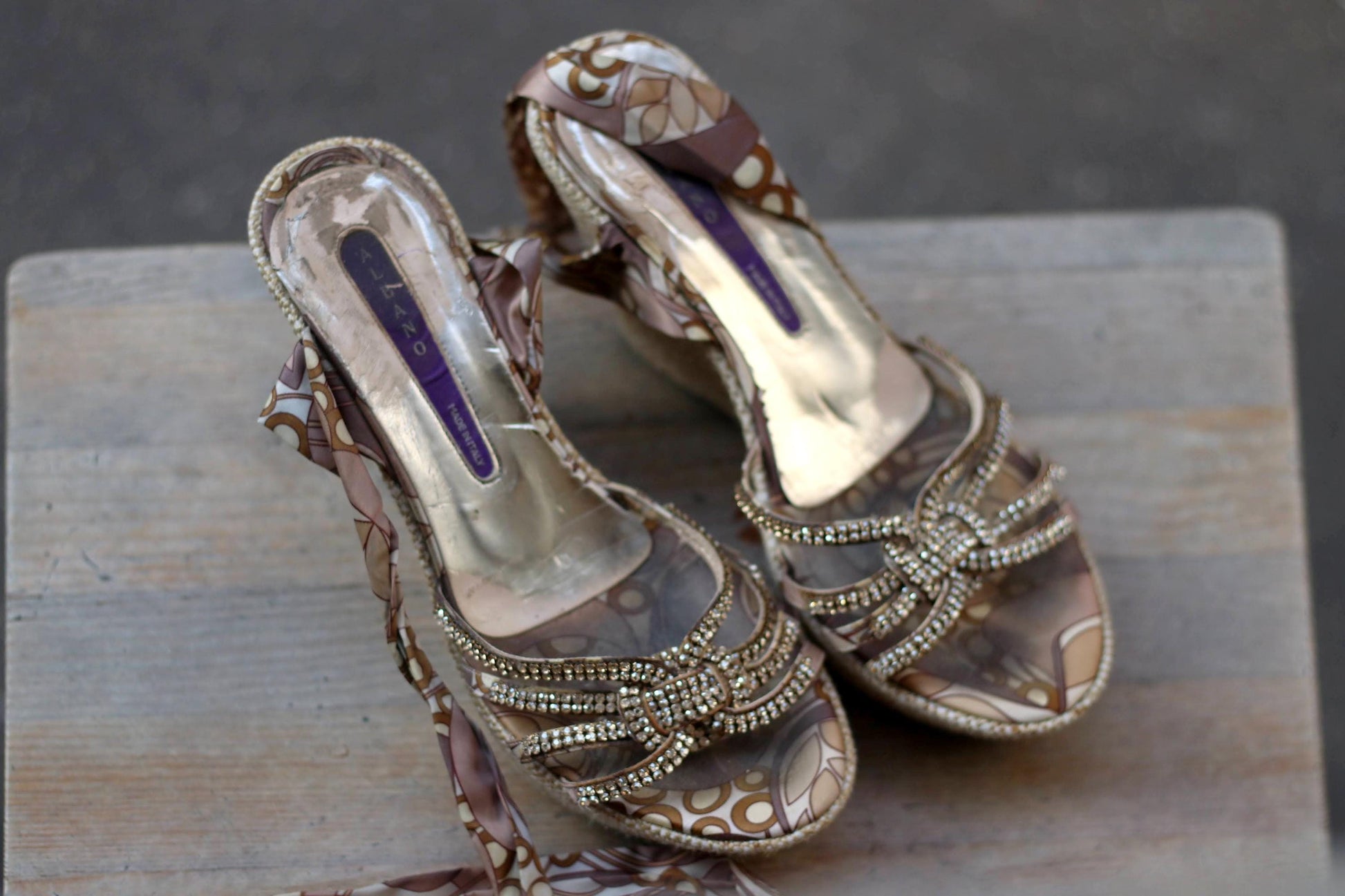 Y2k Vintage Gold Swirl Wedges| Vintage Summer Espadrille with Ribbon Ankle Ties| Rhinestone Accents Disco Platform Shoes