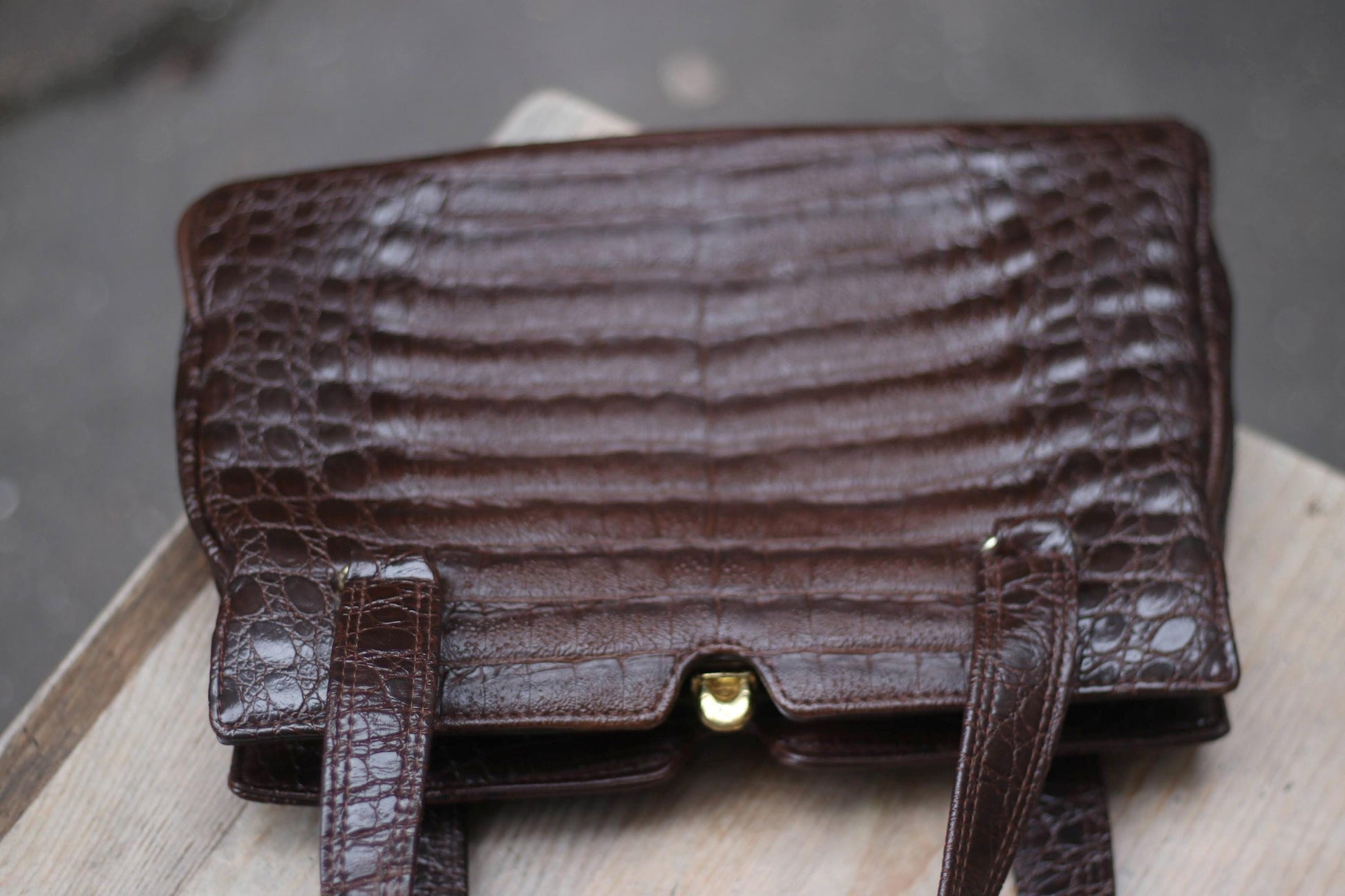 Vintage Brown Croc-Embossed Leather Bag | Retro Structured Handbag | Parisian Chic | Work Tote |Classic Aesthetic | Timeless Statement