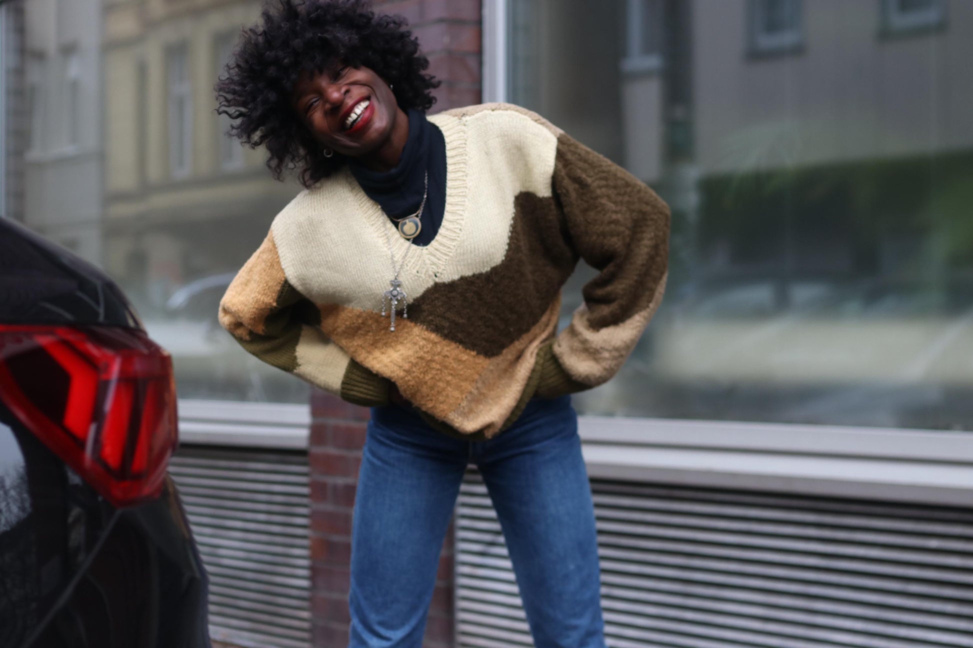 70s Handmade Chunky Knit Sweater| Vintage Earthy Color Block Long-Sleeved Knit for Women Size S-M | Boho Jumper