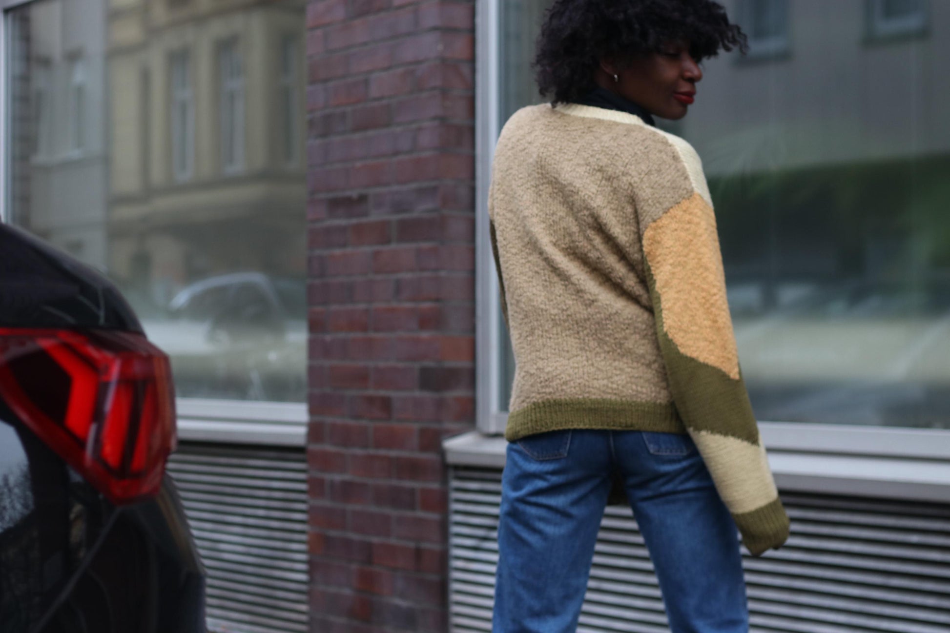 70s Handmade Chunky Knit Sweater| Vintage Earthy Color Block Long-Sleeved Knit for Women Size S-M | Boho Jumper