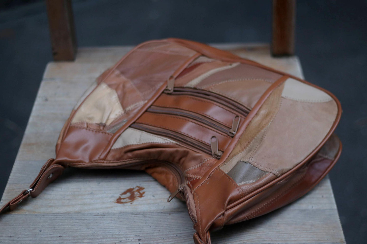 Vintage Patchwork Leather Hobo Bag | 70s Slouchy Boho Purse | Retro Brown Shoulder Bag | Handmade Festival Style | Earthy Tones Accessory