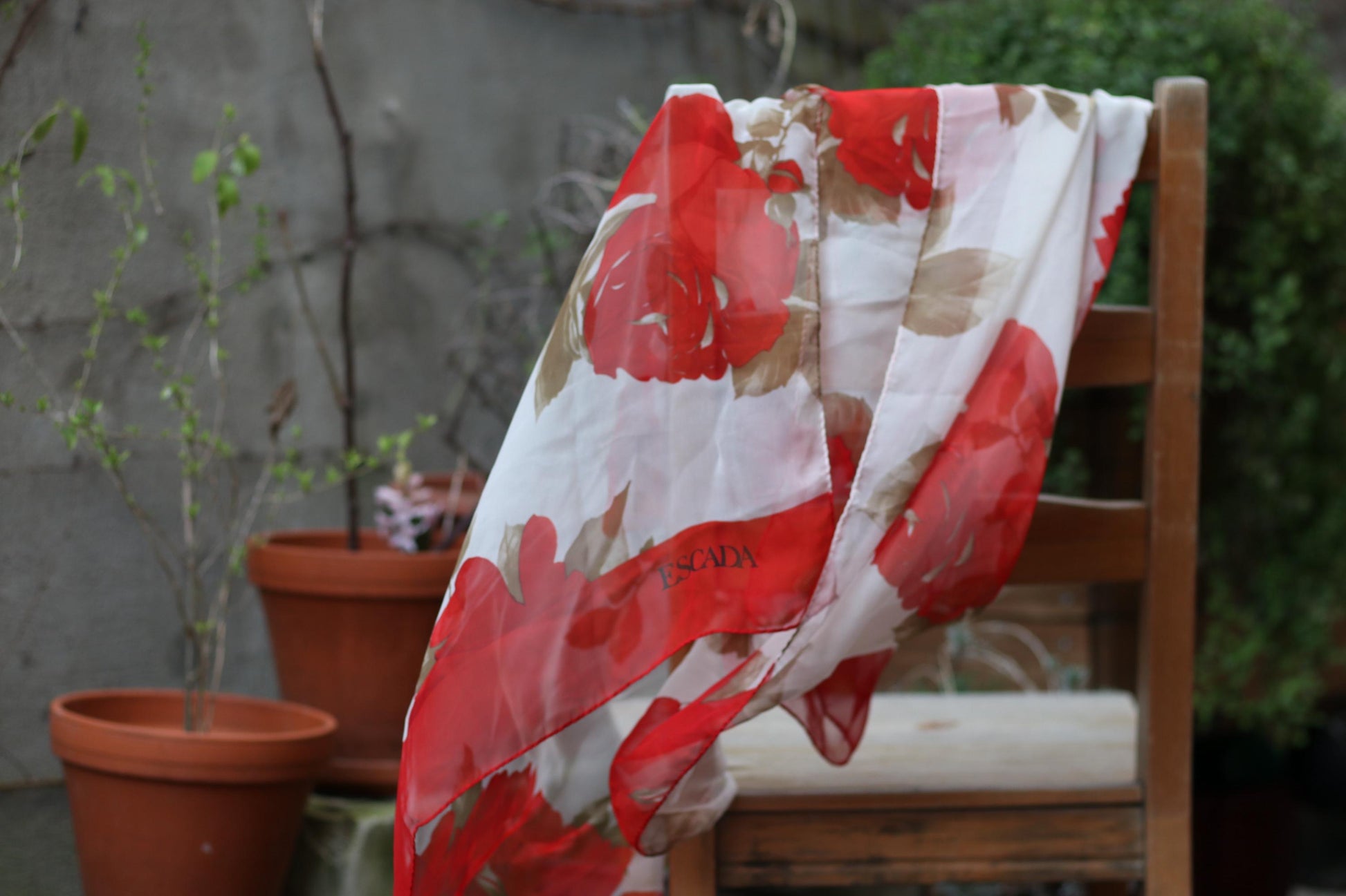 Vintage Escada Silk Scarf | 1980s Designer Scarf | Bold Red Floral Print Luxurious Wrap | Retro Fashion Accessory | Collectible Scarf