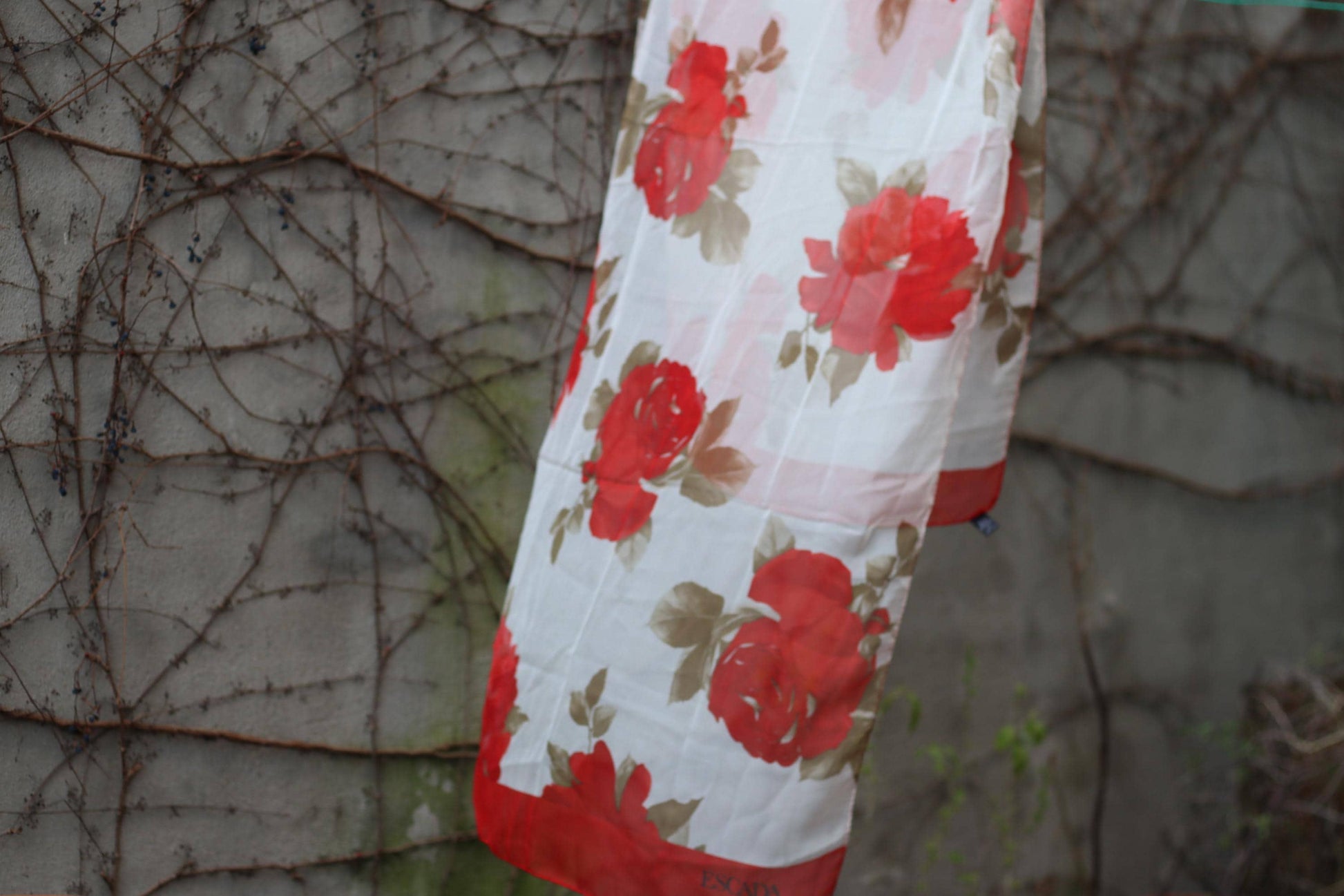 Vintage Escada Silk Scarf | 1980s Designer Scarf | Bold Red Floral Print Luxurious Wrap | Retro Fashion Accessory | Collectible Scarf