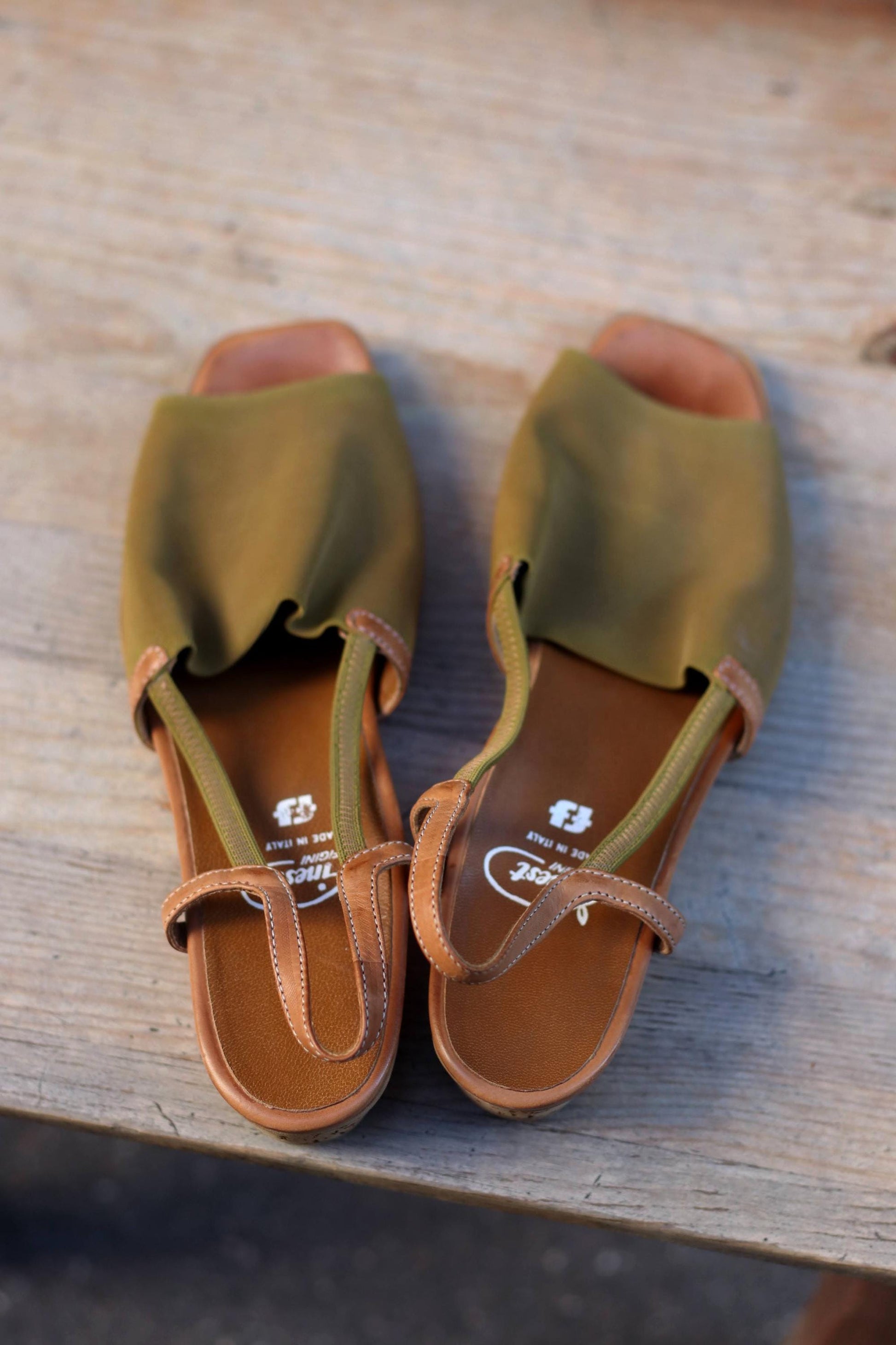 Vintage Summer Sandals | 90s Olive Green Open-Toe Shoes | Women's Tan Canvas & Leather Slingback | Boho Sandals | Earthy Minimalist Footwear