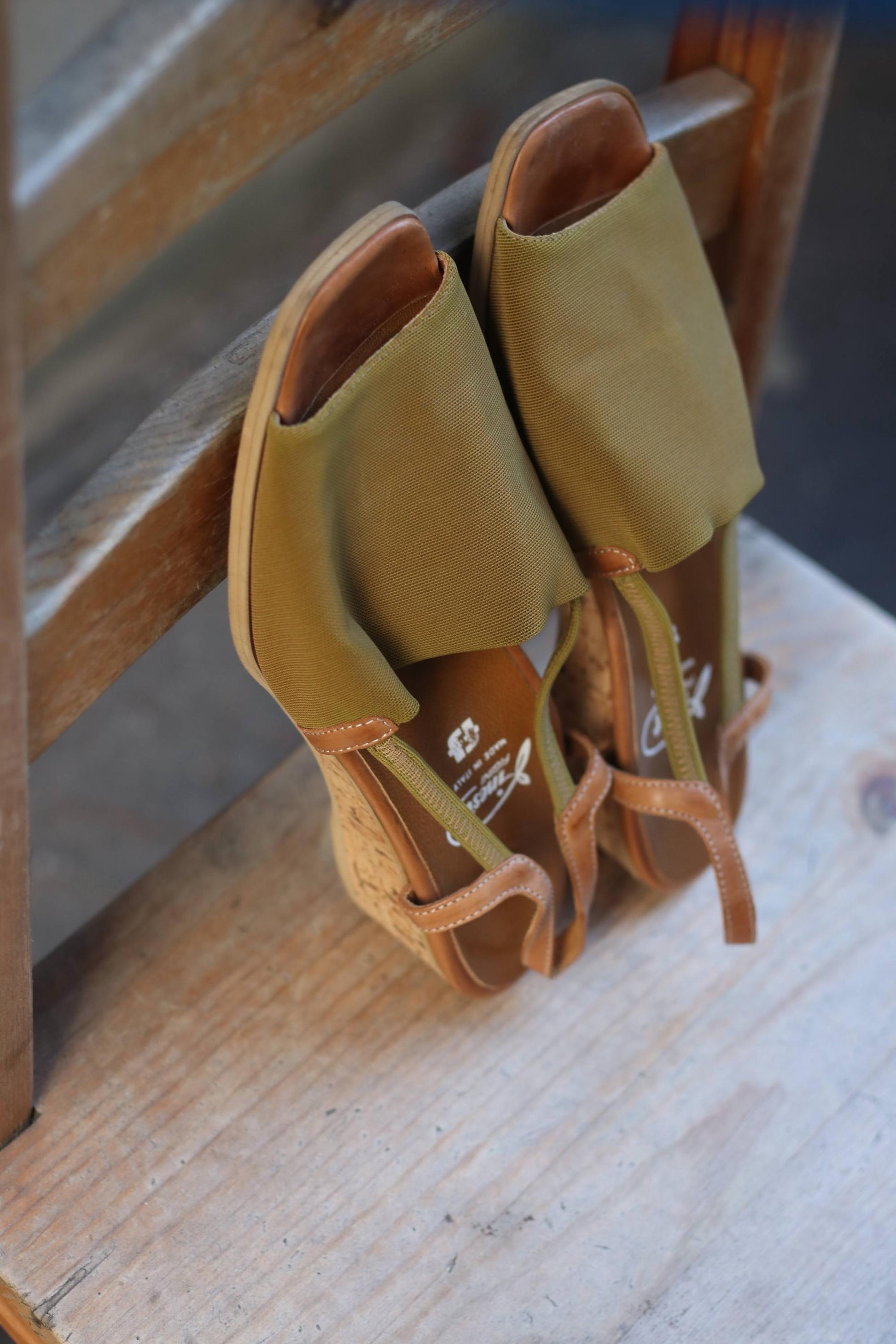 Vintage Summer Sandals | 90s Olive Green Open-Toe Shoes | Women's Tan Canvas & Leather Slingback | Boho Sandals | Earthy Minimalist Footwear