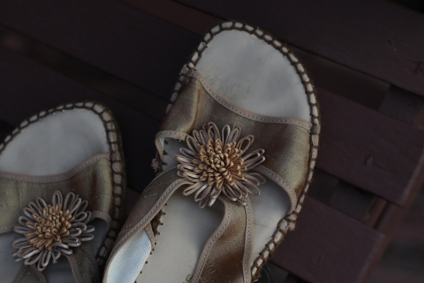 Vintage André Assous Wedges| 90s Women's Spanish Chic Sandals | Metallic Designer Heels with Floral Detail | Summer Shoes | Size 8 US