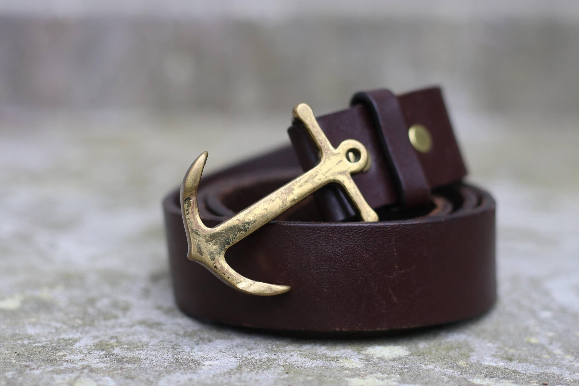 Vintage Anchor Belt | 90s Unisex Belt |Women's Brown Aged Brass Buckle Nautical Style Accessory