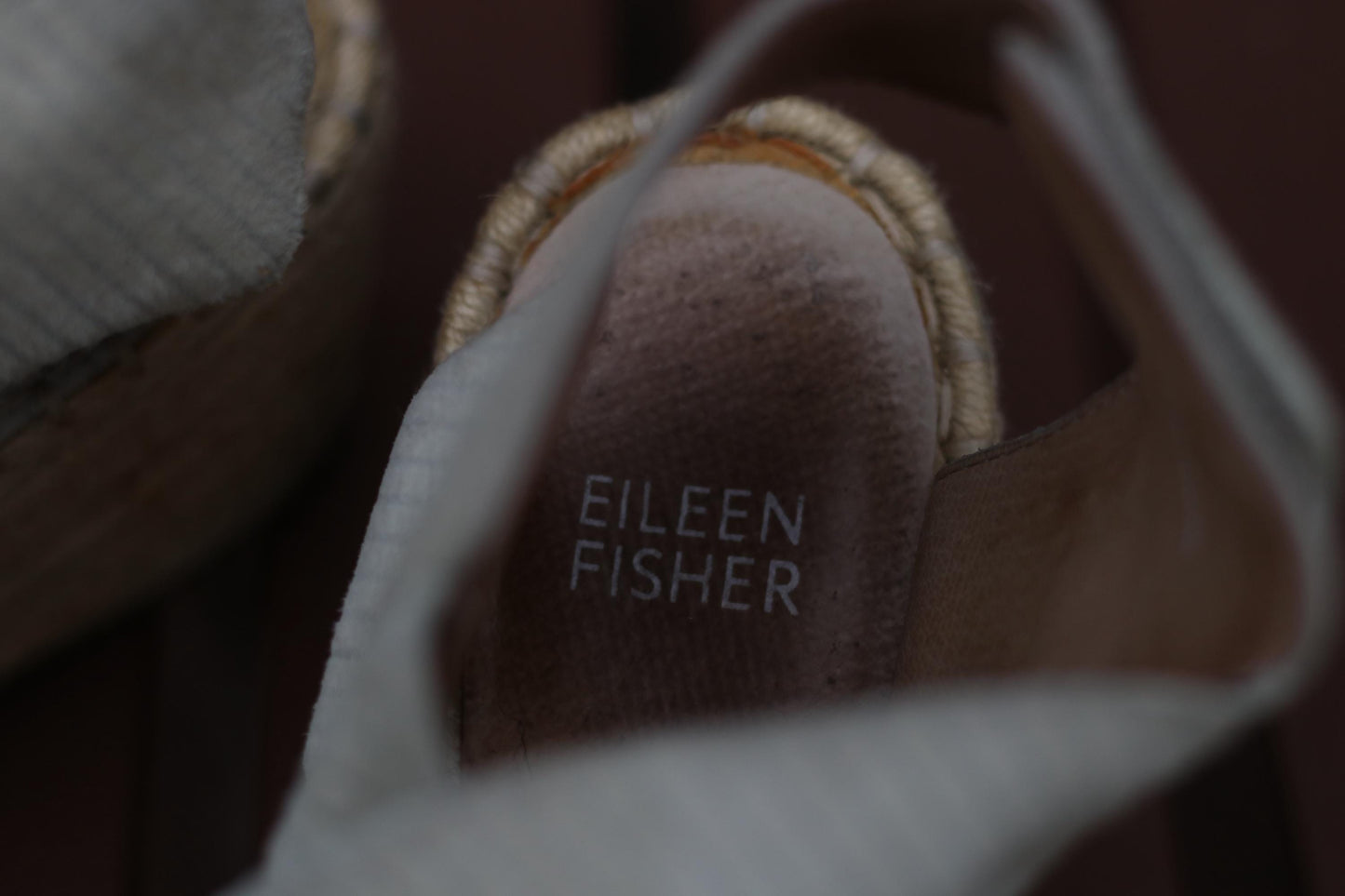90s Eileen Fisher Wedges | Vintage Women's Cream Espadrille | Peep Toe Summer Shoes |